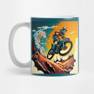 Abstract cartoon image of an extreme downhill mountain biker. Mug